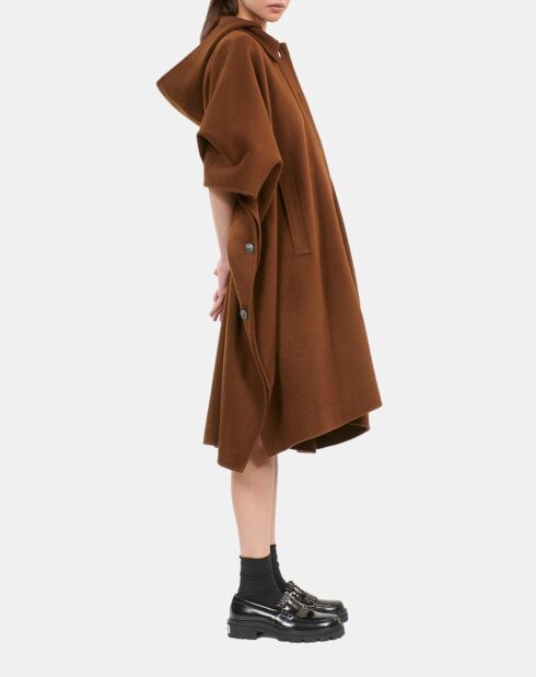 Cape longue à capuche en laine mélangée marron