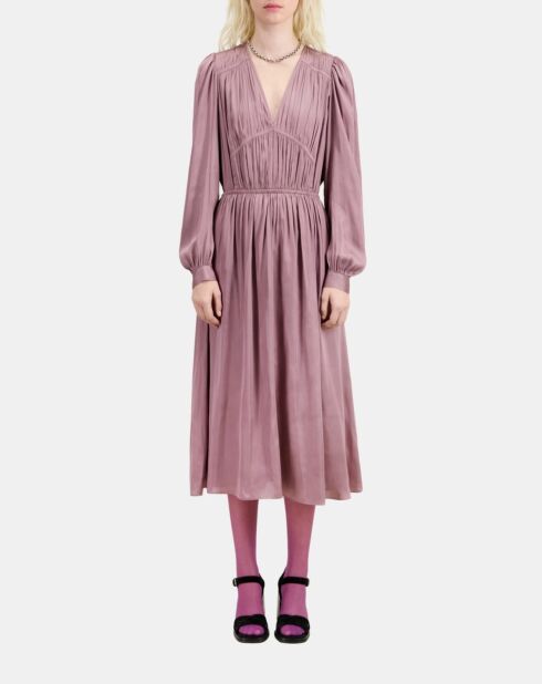 Robe longue plissée mauve