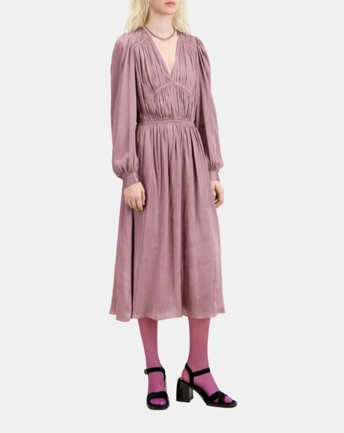 Robe longue plissée mauve