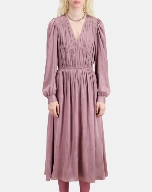 Robe longue plissée mauve