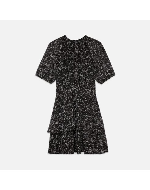Robe courte noire à pois blancs