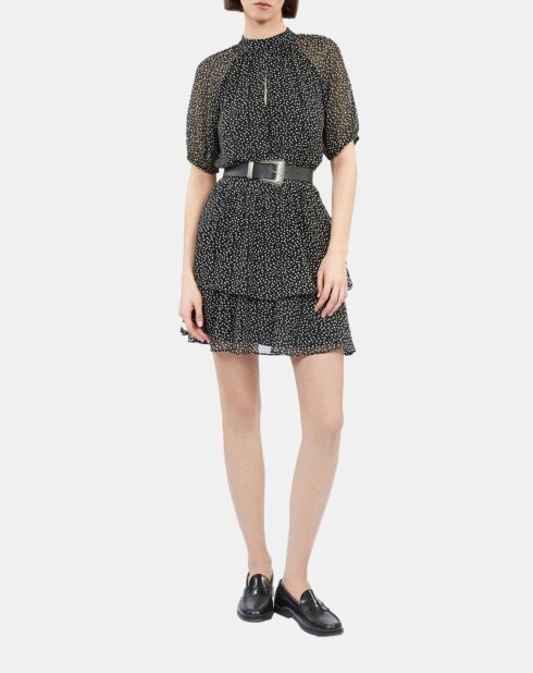 Robe courte noire à pois blancs