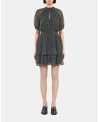 Robe courte noire à pois blancs