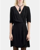 Robe courte en soie effet drapé noire