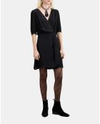 Robe courte en soie effet drapé noire