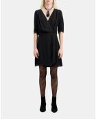 Robe courte en soie effet drapé noire