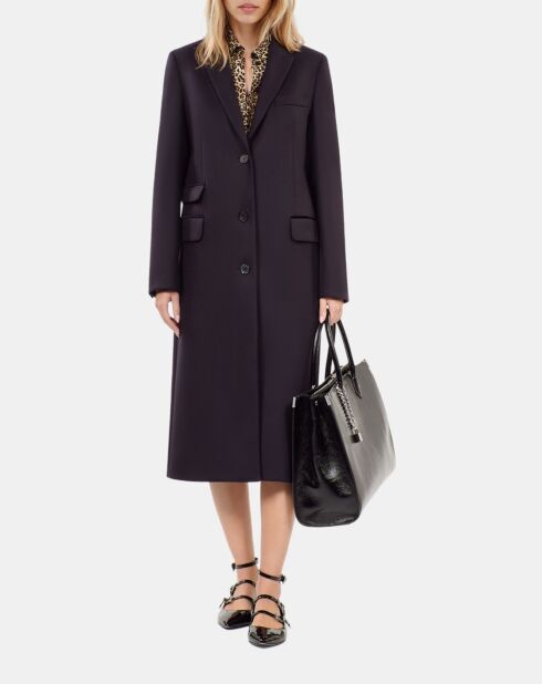 Manteau long en laine mélangée bleu marine