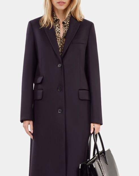 Manteau long en laine mélangée bleu marine