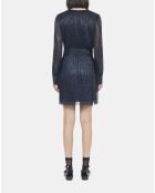 Robe courte en jersey métallisé bleu marine