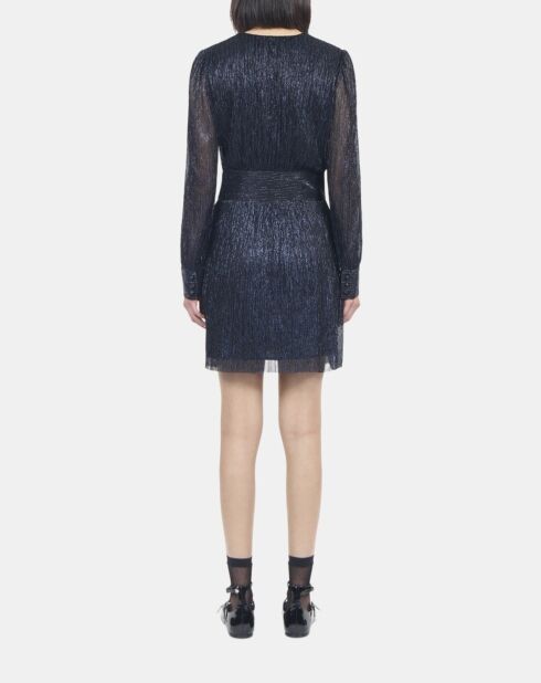 Robe courte en jersey métallisé bleu marine