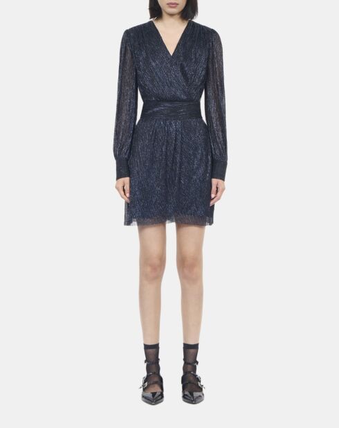 Robe courte en jersey métallisé bleu marine