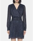 Robe courte en jersey métallisé bleu marine