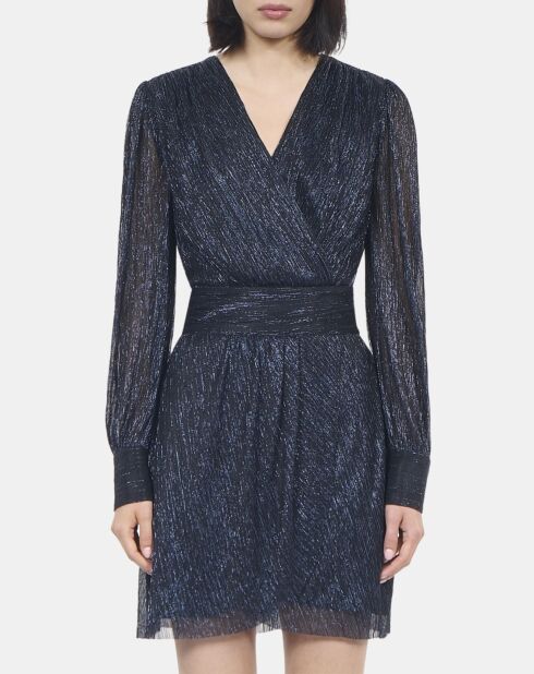 Robe courte en jersey métallisé bleu marine