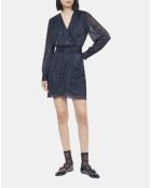 Robe courte en jersey métallisé bleu marine