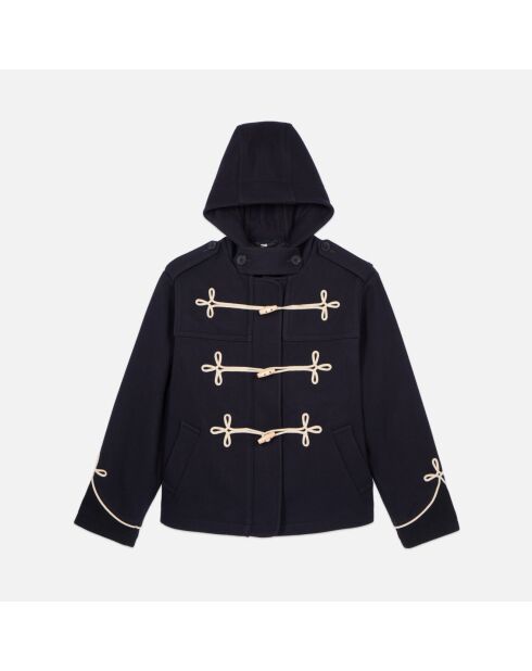 Caban court à capuche bleu marine