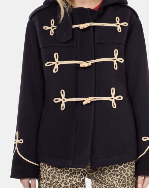 Caban court à capuche bleu marine