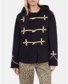 Caban court à capuche bleu marine