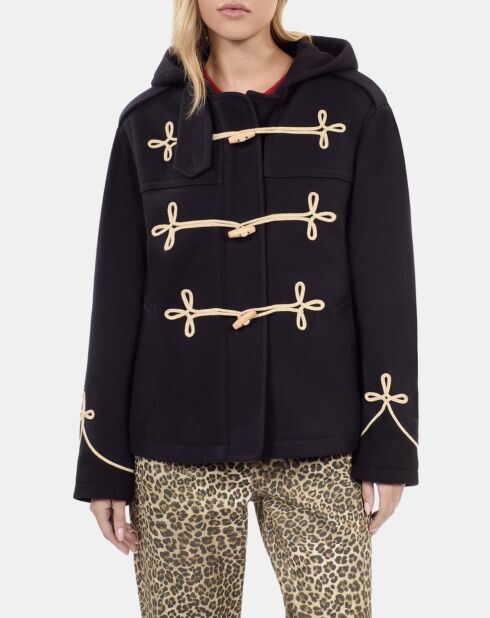 Caban court à capuche bleu marine