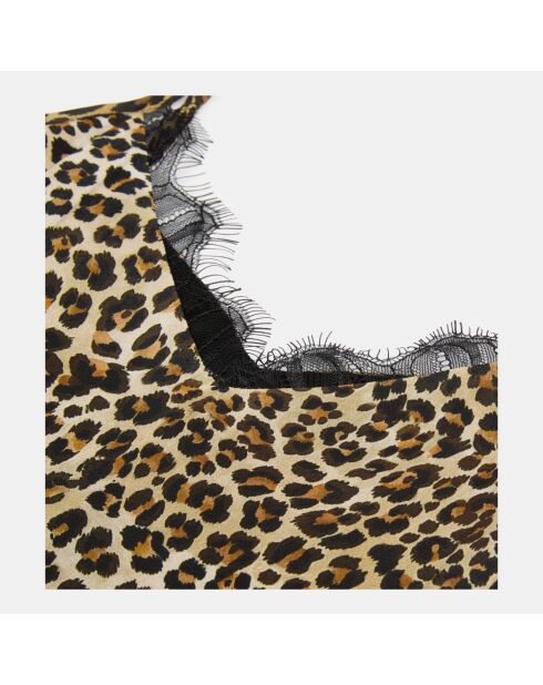 Robe nuisette longue en soie imprimé léopard