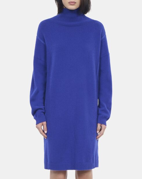 Robe pull courte en cachemire bleue électrique