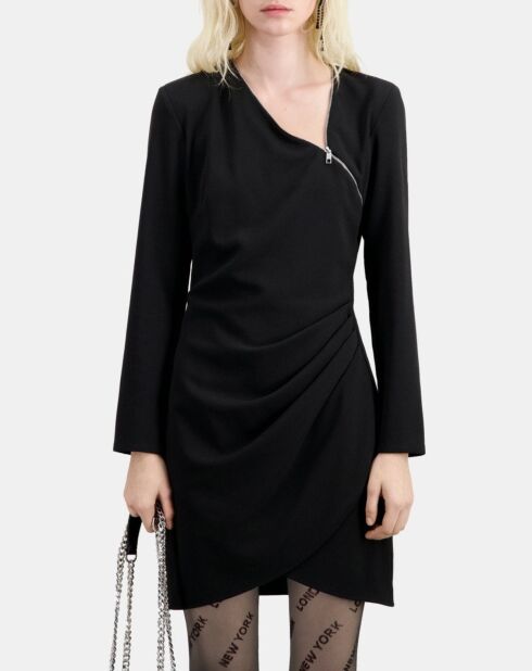 Robe courte en crêpe avec zip noire