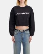 Ceinture fine en cuir avec boucle fleur noire