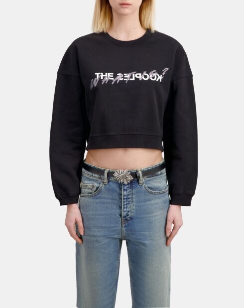 Ceinture fine en cuir avec boucle fleur noire