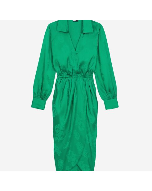 Robe verte mi-longue à fleurs