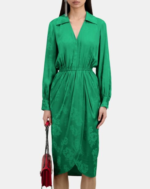 Robe verte mi-longue à fleurs