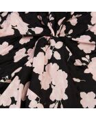 Robe longue fleurie avec drapé noire et rose
