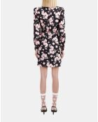 Robe longue fleurie avec drapé noire et rose