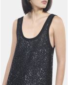 Robe courte à sequins en maille noire