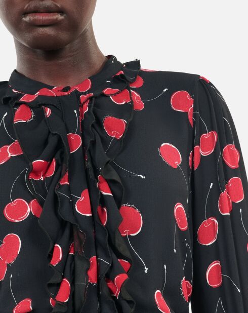 Robe courte avec imprimé cerise noire et rouge