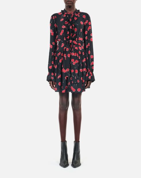 Robe courte avec imprimé cerise noire et rouge