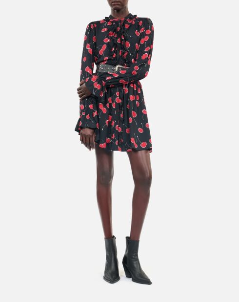 Robe courte avec imprimé cerise noire et rouge