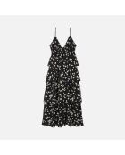 Robe longue avec imprimé fleuri noir et blanc