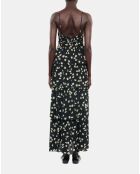 Robe longue avec imprimé fleuri noir et blanc