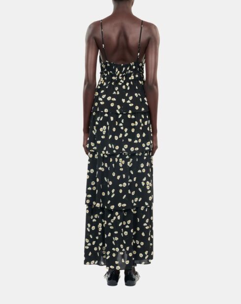 Robe longue avec imprimé fleuri noir et blanc