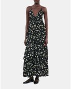 Robe longue avec imprimé fleuri noir et blanc