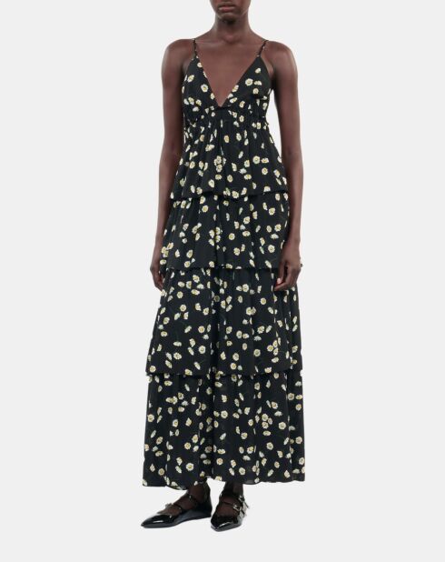 Robe longue avec imprimé fleuri noir et blanc
