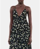 Robe longue avec imprimé fleuri noir et blanc