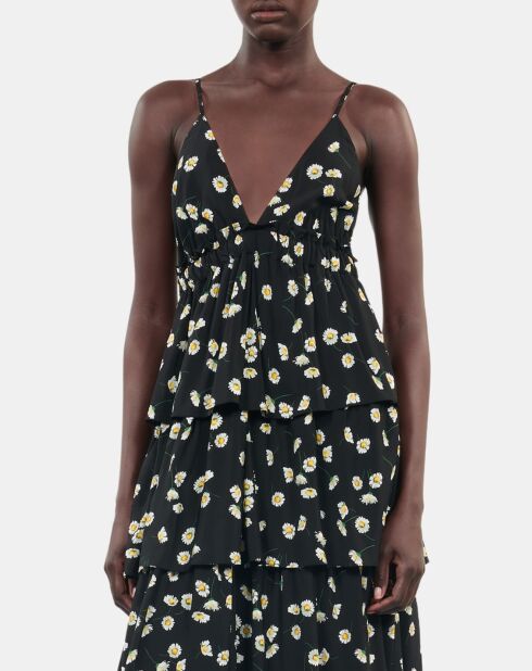 Robe longue avec imprimé fleuri noir et blanc