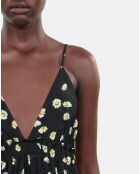 Robe longue avec imprimé fleuri noir et blanc