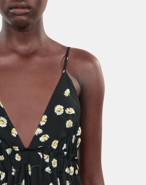 Robe longue avec imprimé fleuri noir et blanc