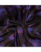 Robe courte fleurie avec drapé noire, rose clair et bleue