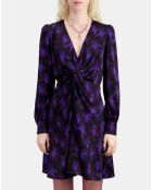 Robe courte fleurie avec drapé noire, rose clair et bleue