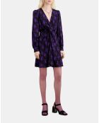 Robe courte fleurie avec drapé noire, rose clair et bleue