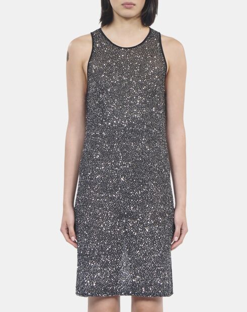 Robe courte à sequins en maille noire