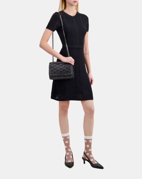 Robe courte en maille ajourée noire