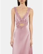 Robe nuisette longue avec guipure lilas